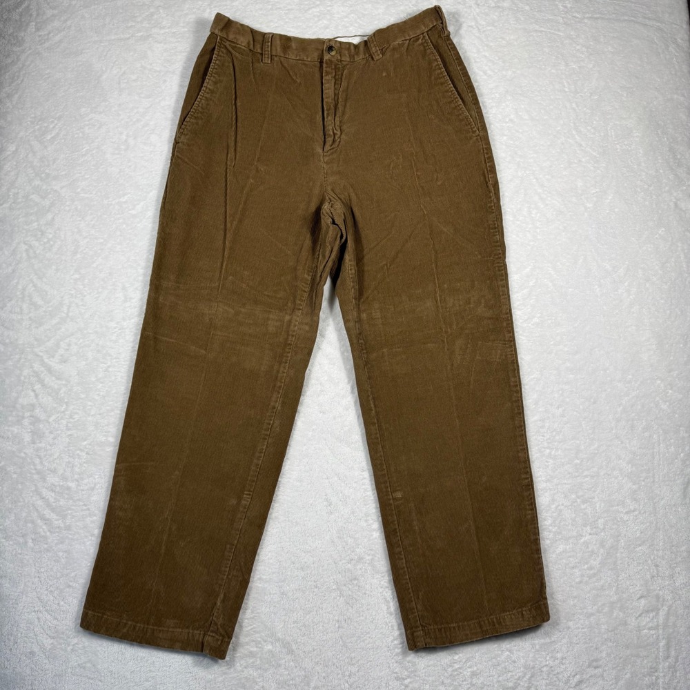 Haggar Men Brown Corduroy Pants 34X30 Comfort Waist Straight Leg Cotton Trousers